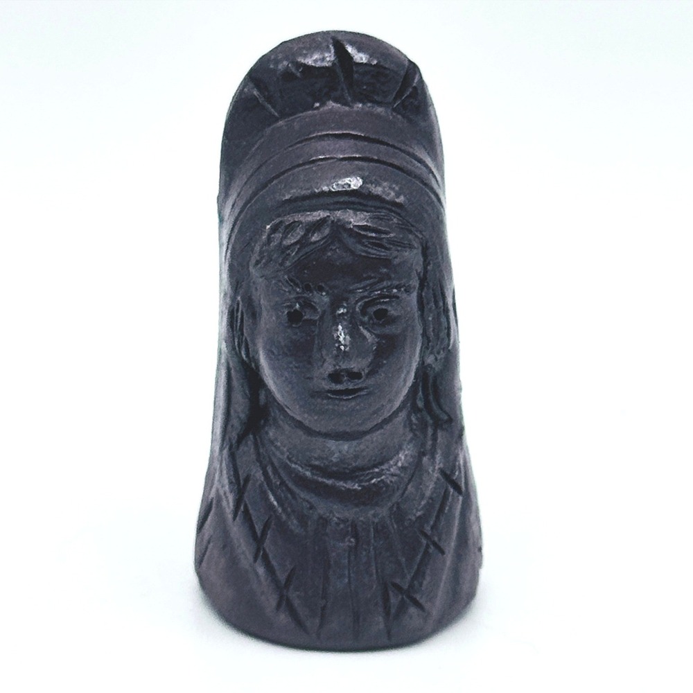 Vintage Miniature Hand Carved Woman Bust Egyptian Revival Tribal Native Folk Art